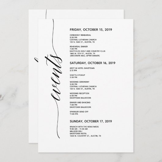 Einfache Elegante Calligraphie Hochzeitkarte Programm (Vorne/Hinten)