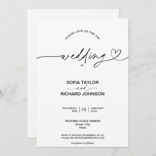 Einfache elegante Calligraphie Script Minimalistis Einladung (Vorne/Hinten)