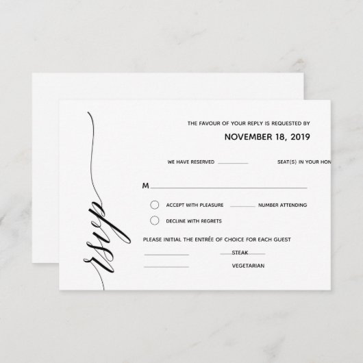 Einfache elegante Calligraphy UAWG Response-Karte Begleitkarte (Vorne/Hinten)