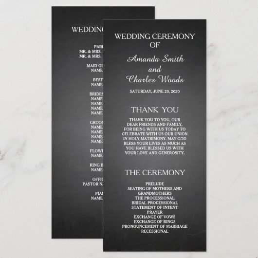 Einfache elegante Chalkboard-Hochzeitsprogramme Programm (Vorne/Hinten)