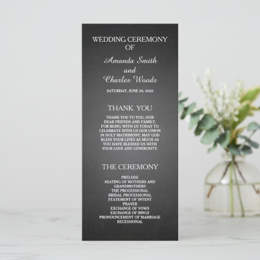 Einfache elegante Chalkboard-Hochzeitsprogramme Programm (Stehend Vorderseite)