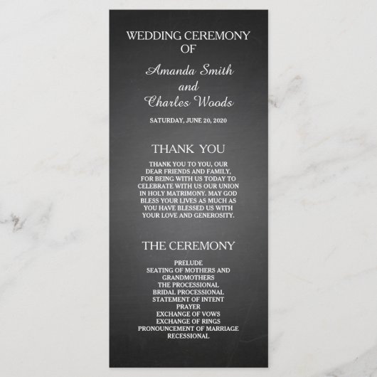 Einfache elegante Chalkboard-Hochzeitsprogramme Programm (Vorderseite)