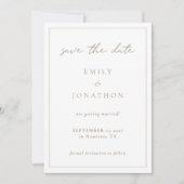 Einfache Elegante Champagne Gold Script Line Borde Save The Date (Vorderseite)