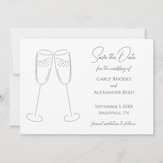 Einfache Elegante Champagner Save the Date Einladu (Vorderseite)