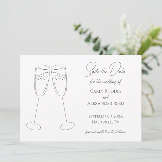 Einfache Elegante Champagner Save the Date Einladu (Stehend Vorderseite)