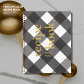 Einfache Elegante Chic Black Gingham Gold Rezept Notizblock