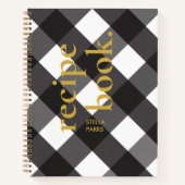 Einfache Elegante Chic Black Gingham Gold Rezept Notizblock (Vorderseite)