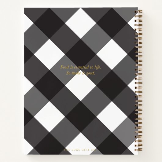 Einfache Elegante Chic Black Gingham Gold Rezept Notizblock (Rückseite)
