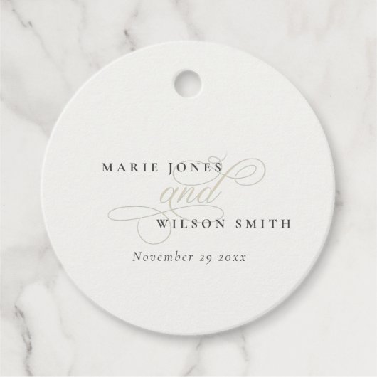 Einfache Elegante Chic Script Black & White Weddin Geschenkanhänger (Vorderseite)