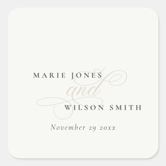 Einfache Elegante Chic Script Black & White Weddin Quadratischer Aufkleber (Vorderseite)