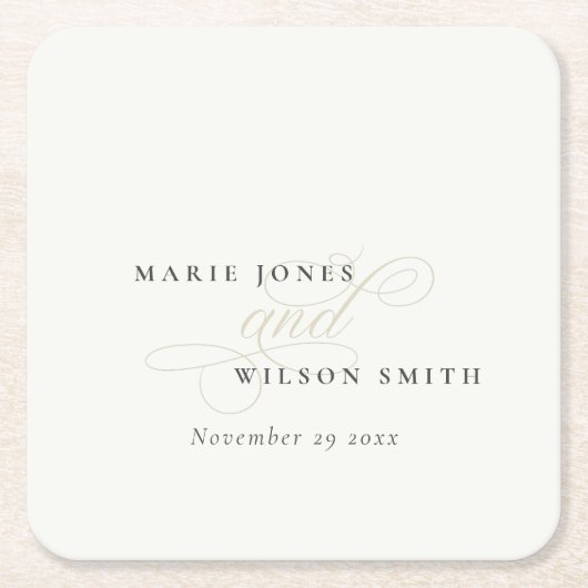 Einfache Elegante Chic Script Black & White Weddin Rechteckiger Pappuntersetzer (Vorderseite)