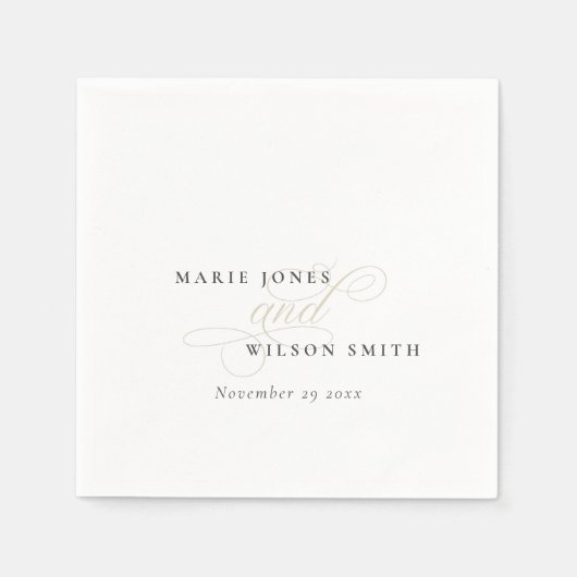 Einfache Elegante Chic Script Black & White Weddin Serviette (Vorderseite)