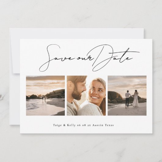 einfache, elegante Collage mit mehreren Fotos Save The Date (Vorderseite)