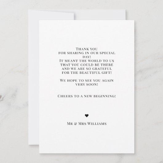 Einfache Elegante Couple Foto Wedding Dankeschön C Dankeskarte (Rückseite)