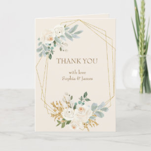 Einfache, elegante Cream Gold Floral Frame Wedding Dankeskarte