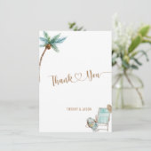 Einfache Elegante Custom Foto Beach Hochzeit Dankeskarte (Stehend Vorderseite)