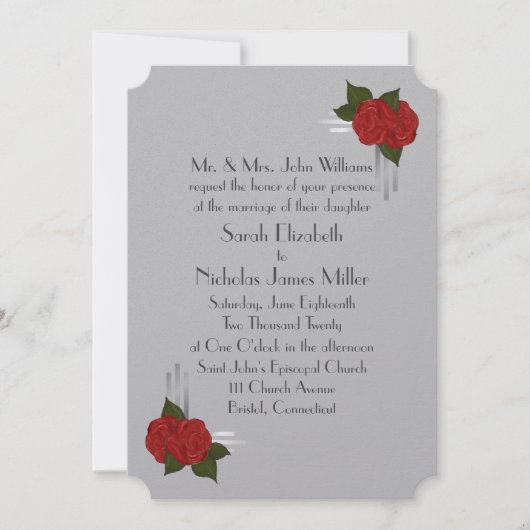 Einfache, elegante Deko-Rose Hochzeit Einladung (Vorderseite)