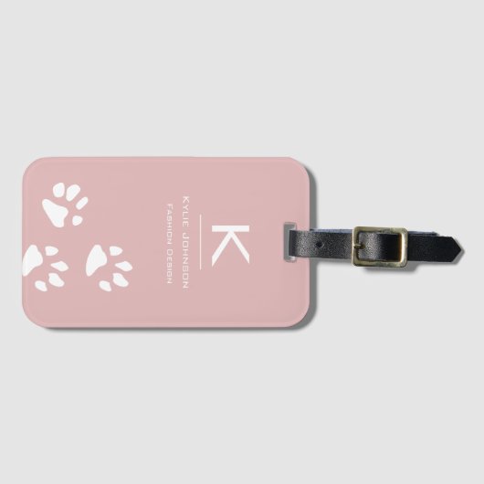 Einfache, elegante Dog Pfote Niedlich Pink Mit Mon Gepäckanhänger (Vorderseite (Horizontal))