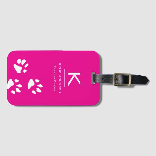 Einfache, elegante Dog Pfote Niedlicher Mit Monogr Gepäckanhänger (Vorderseite (Horizontal))