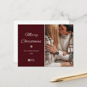 Einfache & elegante dunkle Burgunder Weihnachtsfei Postkarte