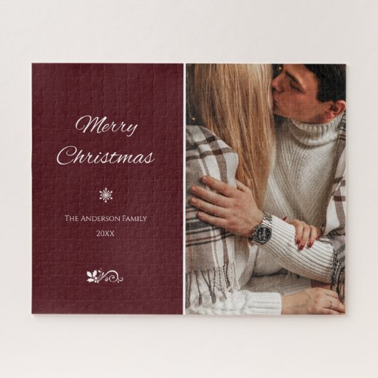 Einfache & elegante dunkle Burgunder Weihnachtsfei Puzzle (Horizontal)