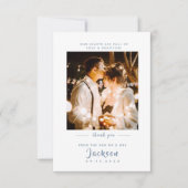 Einfache, elegante Duschblau mit Foto Wedding Dankeskarte (Vorderseite)