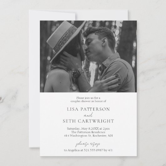 Einfache elegante Dusche für Minimalistische Fotos Einladung (Rückseite)