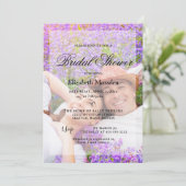 Einfache elegante Dusche mit zwei Fotos Minimalist Einladung (Stehend Vorderseite)