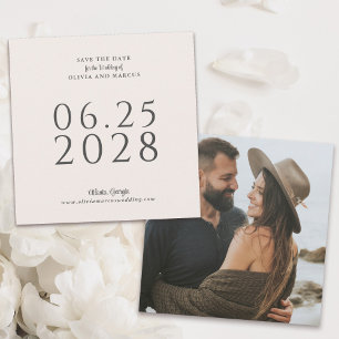 Einfache Elegante Ecru Platz Save the Date und Fot