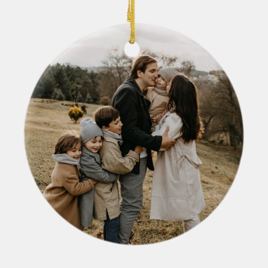 Einfache Elegante Ein Foto Weihnachten Botanisch Keramik Ornament (Hinten)