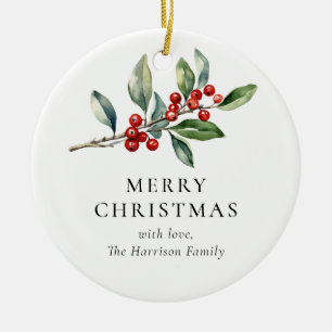 Einfache Elegante Ein Foto Weihnachten Botanisch Keramik Ornament