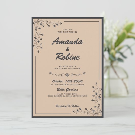 Einfache, elegante Einladung zur Hochzeit in Schwa (Stehend Vorderseite)