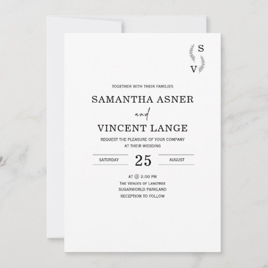 Einfache elegante Einladungen für Hochzeiten (Vorderseite)