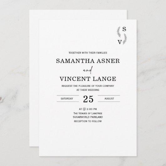 Einfache elegante Einladungen für Hochzeiten (Vorne/Hinten)