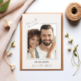 Einfache elegante elfenbeinfarbene Hochzeits-Foto- Save The Date