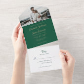 Einfache Elegante Emerald Green Gold Foto Hochzeit All In One Einladung (Abreißen)
