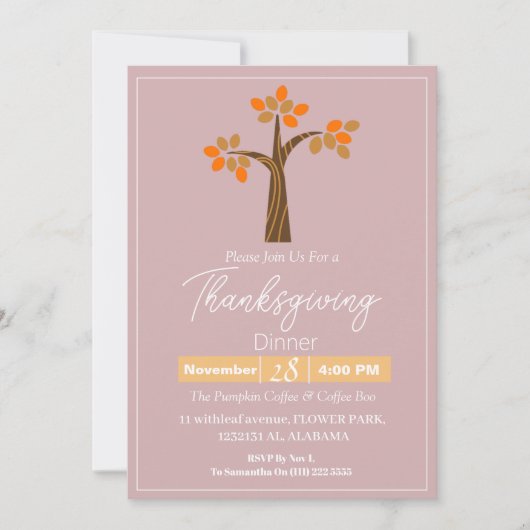 Einfache Elegante Erntedank Abendessen am Luganers Einladung (Vorderseite)