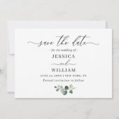Einfache Elegante Eucalyptus 3 Foto Hochzeit Save The Date (Rückseite)