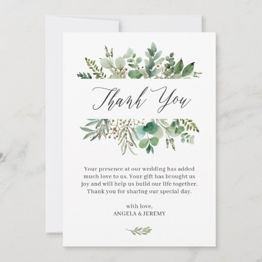 Einfache Elegante Eukalyptus-Blätter Hochzeit Dankeskarte (Vorderseite)