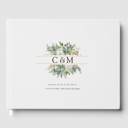 Einfache, elegante Eukalyptus-Blume Hochzeit Gästebuch (Vorderseite)