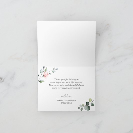 Einfache Elegante Eukalyptus Blush Roses Dankeskarte (Innenseite)