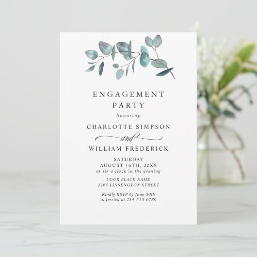 Einfache Elegante Eukalyptus ENGAGEMENT PARTEI Einladung (Stehend Vorderseite)