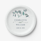 Einfache Elegante Eukalyptus Floral Wedding Party Pappteller (Vorderseite)