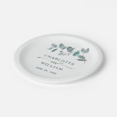 Einfache Elegante Eukalyptus Floral Wedding Party Pappteller (Schrägansicht)