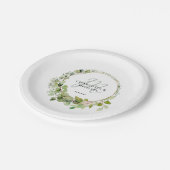 Einfache, elegante Eukalyptus-Hochzeit auf Monogra Pappteller (Schrägansicht)