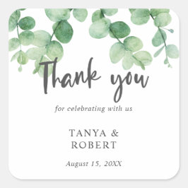 Einfache Elegante Eukalyptus Wedding Chic Calligra Quadratischer Aufkleber