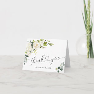 Einfache elegante Eukalyptus Weiße Rosen Floral Dankeskarte