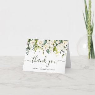 Einfache elegante Eukalyptus Weiße Rosen Floral Dankeskarte