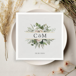 Einfache, elegante Eukalyptus Weiße Rosen Serviette