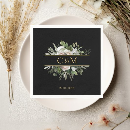 Einfache, elegante Eukalyptus Weiße Rosen Serviette